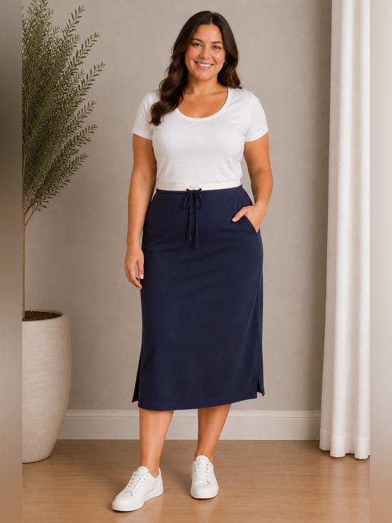 Van Heusen Dresses & Skirts - Van Heusen Navy Midi Skirt with Contrast Waist Large